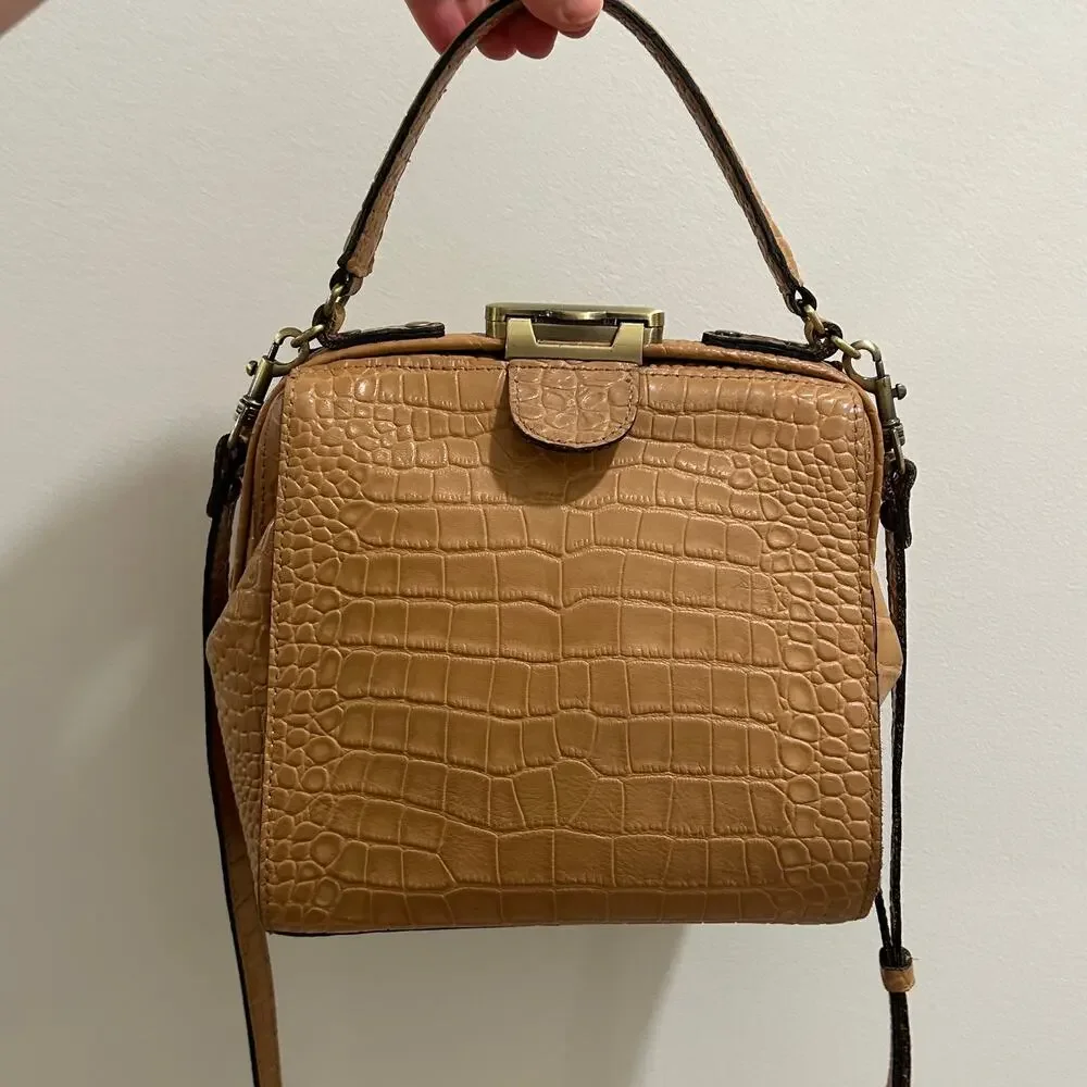 Patricia‎ Nash Nela Croc Embossed Leather Satchel Biscuit Top Handle Crossbody